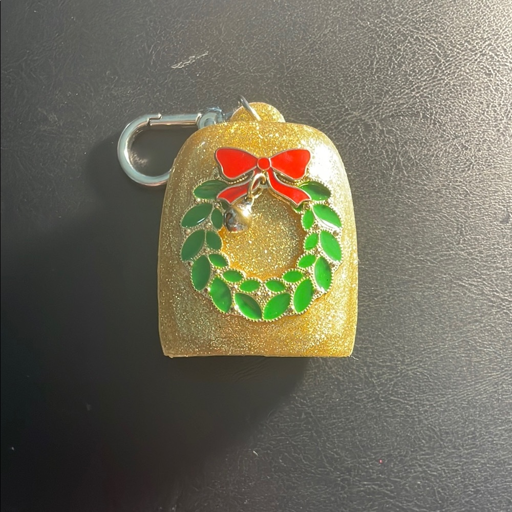 Festive Gold Glitter hand sanitizer holder with Wreath Design
